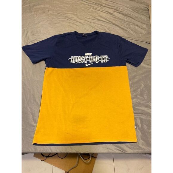 Vintage Nike Shirt Mens Large Yellow Blue Just Do It Tee (FLAW) - Picture 1 of 6